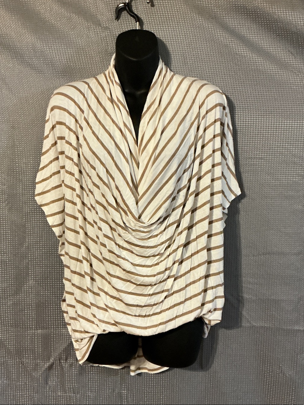 Anthropologie Cream and Brown Striped Draped Cowl Top